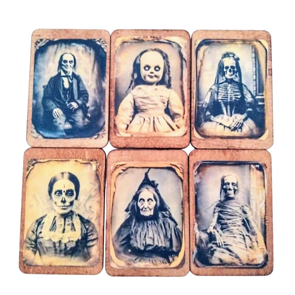 6 Pc Haunted Portraits Halloween Miniature Wood 1:12 scale Dollhouse Signs